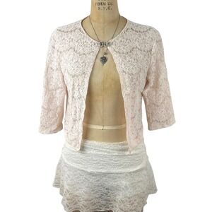 Coquette Lace Bolero Shrug Rhinestone Clasp Womens M Pink Vintage Regency